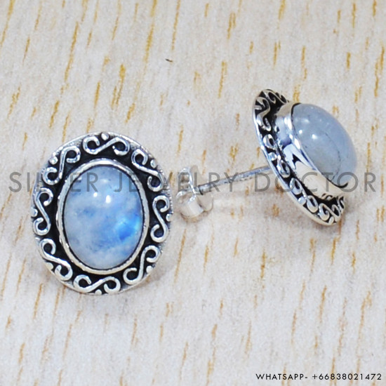 Rainbow Moonstone 925 Sterling Silver Earrings (SJWES-87)