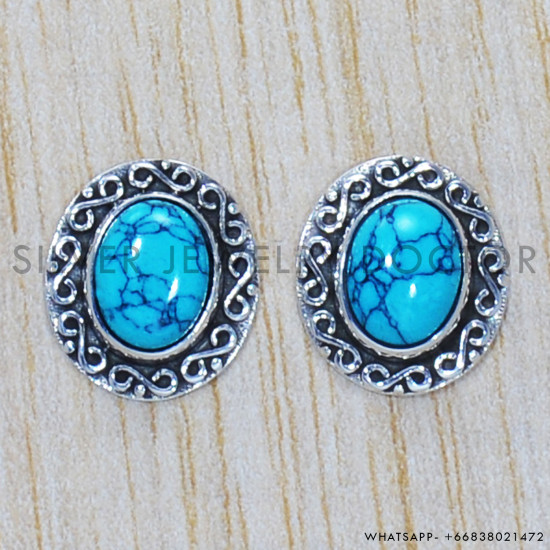 Turquoise 925 Sterling Silver Earrings (SJWES-91) Turquoise 925 Sterling Silver Earrings (SJWES-91)
