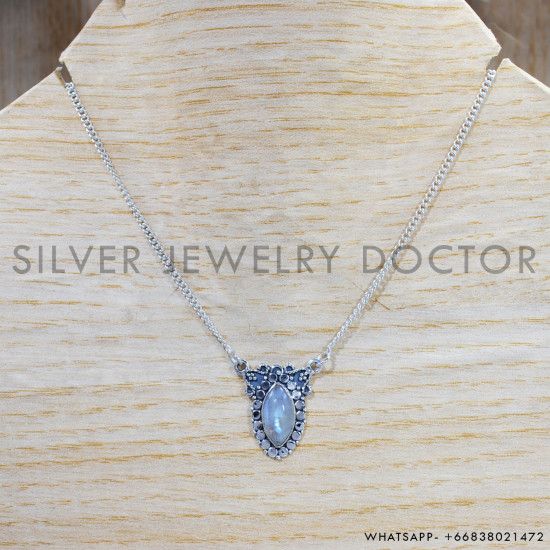 Rainbow Moonstone 925 Sterling Silver Necklace (SJWN-102) Rainbow Moonstone 925 Sterling Silver Necklace (SJWN-102)