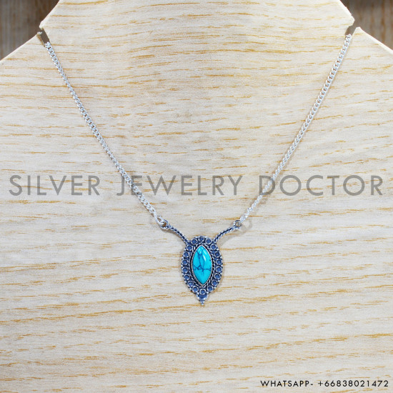 Turquoise 925 Sterling Silver Necklace (SJWN-103) Turquoise 925 Sterling Silver Necklace (SJWN-103)