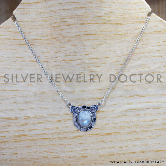 Rainbow Moonstone 925 Sterling Silver Necklace (SJWN-105) Rainbow Moonstone 925 Sterling Silver Necklace (SJWN-105)