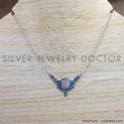 Rose Quartz 925 Sterling Silver Necklace (SJWN-107)