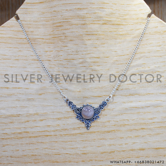 Rose Quartz 925 Sterling Silver Necklace (SJWN-107) Rose Quartz 925 Sterling Silver Necklace (SJWN-107)