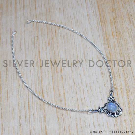 Rainbow Moonstone 925 Sterling Silver Necklace (SJWN-109) Rainbow Moonstone 925 Sterling Silver Necklace (SJWN-109)