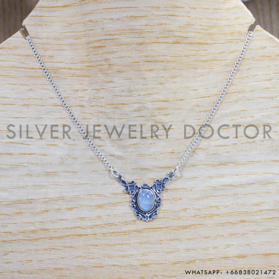 Rainbow Moonstone 925 Sterling Silver Necklace (SJWN-109) Rainbow Moonstone 925 Sterling Silver Necklace (SJWN-109)