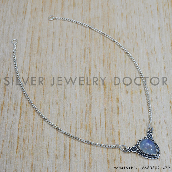 Rainbow Moonstone 925 Sterling Silver Necklace (SJWN-110) Rainbow Moonstone 925 Sterling Silver Necklace (SJWN-110)