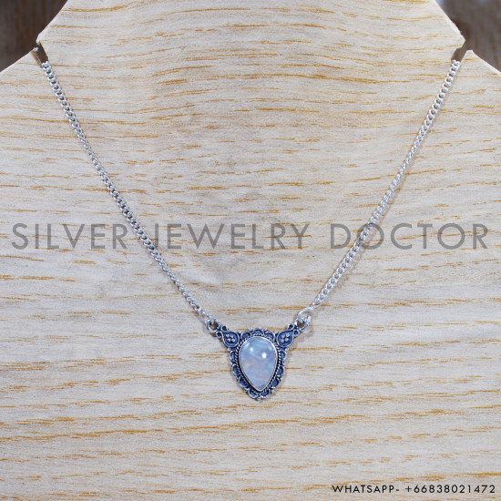 Rainbow Moonstone 925 Sterling Silver Necklace (SJWN-110) Rainbow Moonstone 925 Sterling Silver Necklace (SJWN-110)