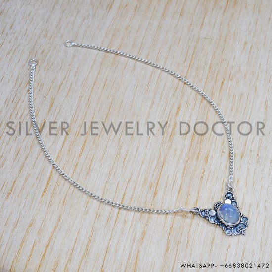 Rainbow Moonstone 925 Sterling Silver Necklace (SJWN-117) Rainbow Moonstone 925 Sterling Silver Necklace (SJWN-117)