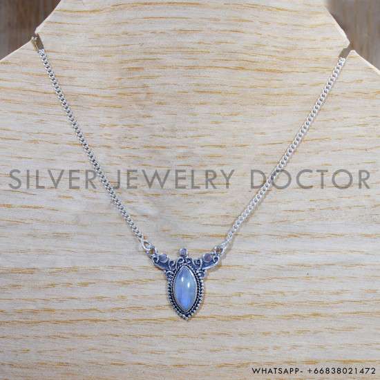 Rainbow Moonstone 925 Sterling Silver Necklace (SJWN-118) Rainbow Moonstone 925 Sterling Silver Necklace (SJWN-118)