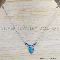 Turquoise 925 Sterling Silver Necklace (SJWN-122)