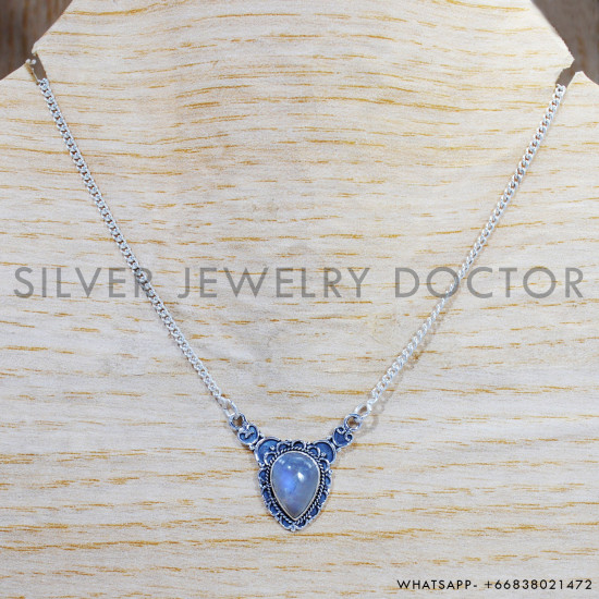 Rainbow Moonstone 925 Sterling Silver Necklace (SJWN-125) Rainbow Moonstone 925 Sterling Silver Necklace (SJWN-125)