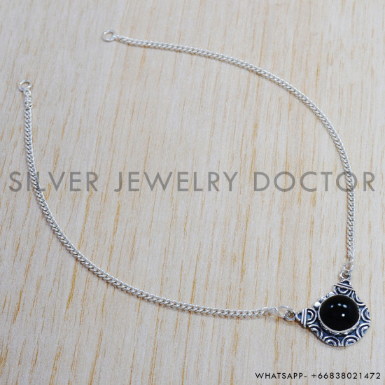 Black Onyx 925 Sterling Silver Necklace (SJWN-127) Black Onyx 925 Sterling Silver Necklace (SJWN-127)