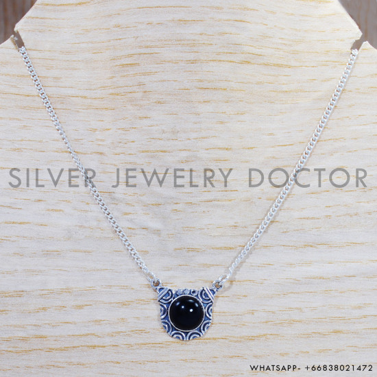 Black Onyx 925 Sterling Silver Necklace (SJWN-127) Black Onyx 925 Sterling Silver Necklace (SJWN-127)