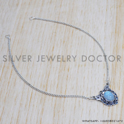 Rainbow Moonstone 925 Sterling Silver Necklace (SJWN-130)