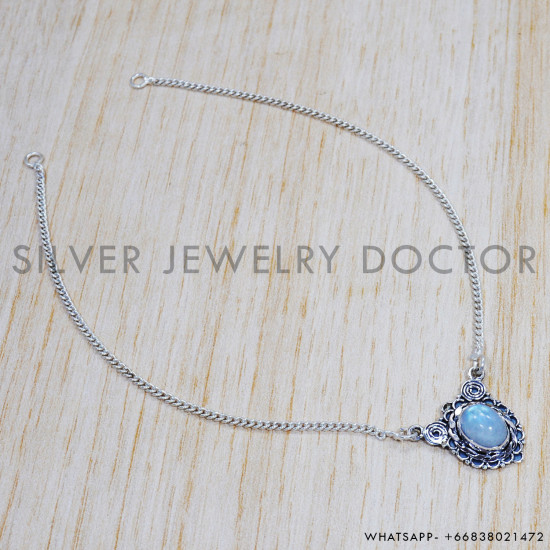 Rainbow Moonstone 925 Sterling Silver Necklace (SJWN-130) Rainbow Moonstone 925 Sterling Silver Necklace (SJWN-130)