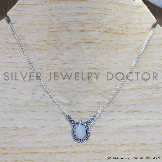 Rainbow Moonstone 925 Sterling Silver Necklace (SJWN-134) Rainbow Moonstone 925 Sterling Silver Necklace (SJWN-134)
