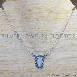 Rainbow Moonstone 925 Sterling Silver Necklace (SJWN-135)