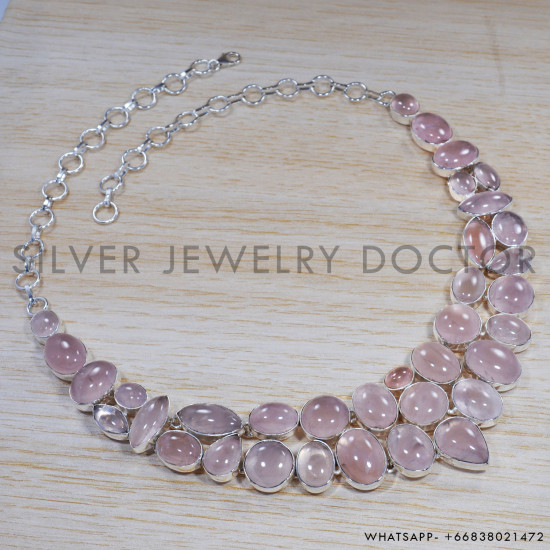 Rose Quartz 925 Sterling Silver Necklace (SJWN-14) Rose Quartz 925 Sterling Silver Necklace (SJWN-14)