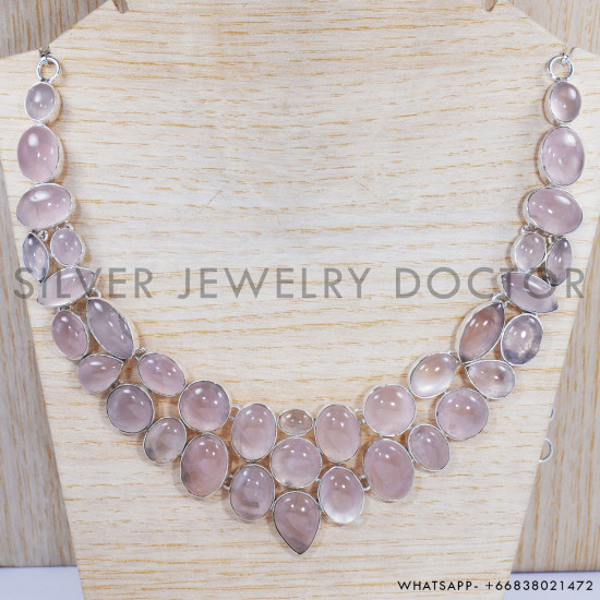 Rose Quartz 925 Sterling Silver Necklace (SJWN-14) Rose Quartz 925 Sterling Silver Necklace (SJWN-14)