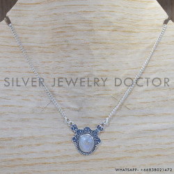Rainbow Moonstone 925 Sterling Silver Necklace (SJWN-140)