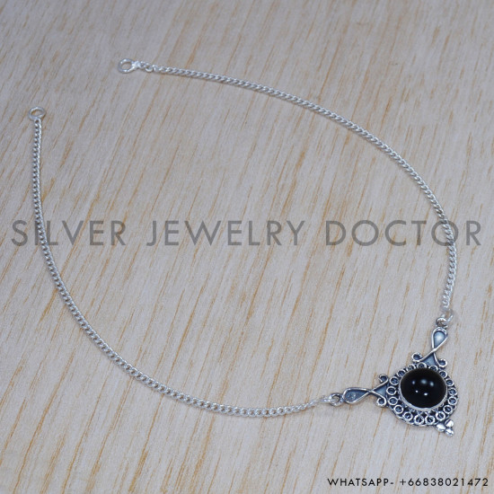 Black Onyx 925 Sterling Silver Necklace (SJWN-141) Black Onyx 925 Sterling Silver Necklace (SJWN-141)