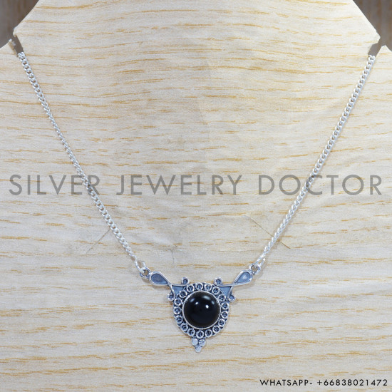 Black Onyx 925 Sterling Silver Necklace (SJWN-141) Black Onyx 925 Sterling Silver Necklace (SJWN-141)