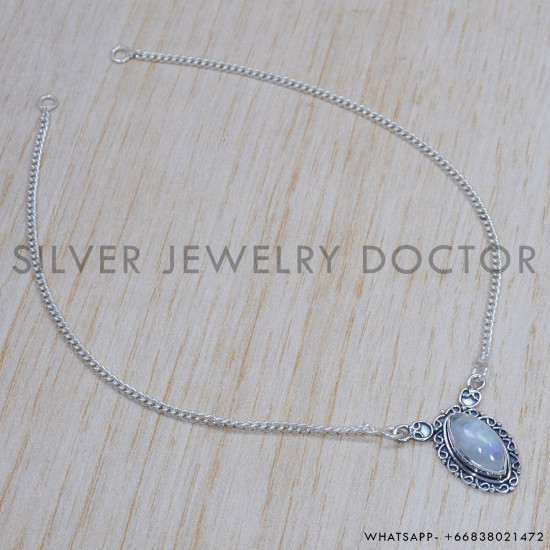 Rainbow Moonstone 925 Sterling Silver Necklace (SJWN-142)