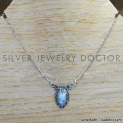 Rainbow Moonstone 925 Sterling Silver Necklace (SJWN-142)