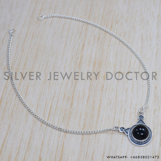 Black Onyx 925 Sterling Silver Necklace (SJWN-145) Black Onyx 925 Sterling Silver Necklace (SJWN-145)