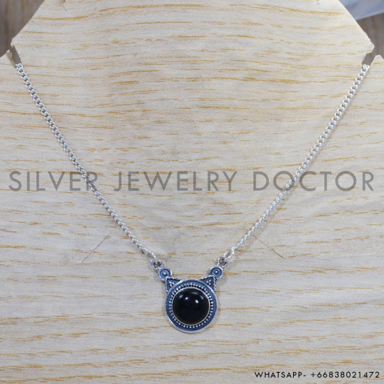 Black Onyx 925 Sterling Silver Necklace (SJWN-145) Black Onyx 925 Sterling Silver Necklace (SJWN-145)