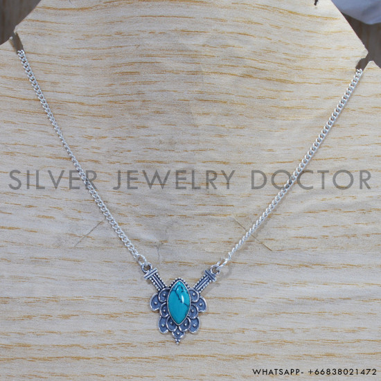 Turquoise 925 Sterling Silver Necklace (SJWN-146)