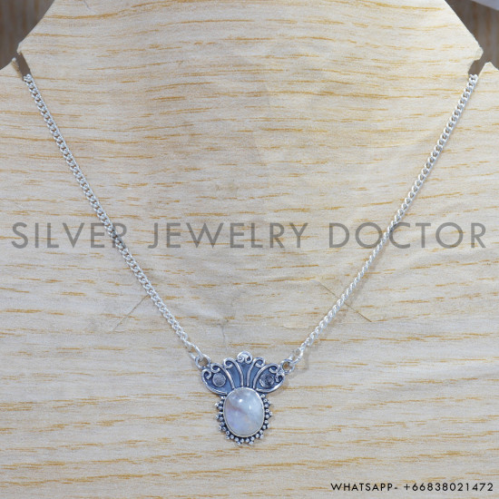 Rainbow Moonstone 925 Sterling Silver Necklace (SJWN-147) Rainbow Moonstone 925 Sterling Silver Necklace (SJWN-147)
