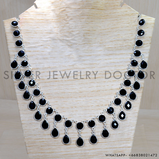 Black Onyx 925 Sterling Silver Necklace (SJWN-150) Black Onyx 925 Sterling Silver Necklace (SJWN-150)