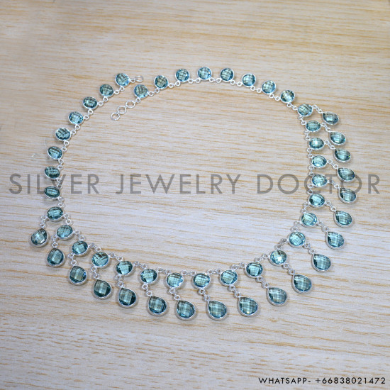 Blue Topaz 925 Sterling Silver Necklace (SJWN-155) Blue Topaz 925 Sterling Silver Necklace (SJWN-155)