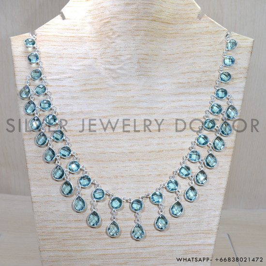Blue Topaz 925 Sterling Silver Necklace (SJWN-155) Blue Topaz 925 Sterling Silver Necklace (SJWN-155)