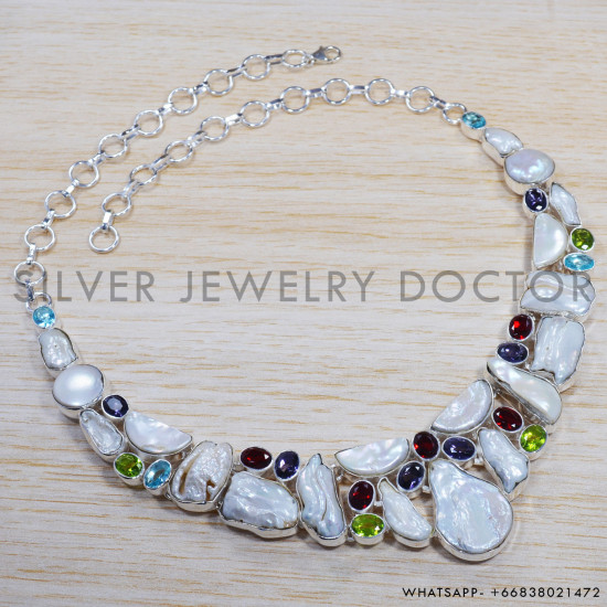 Pearl 925 Sterling Silver Necklace (SJWN-19) Pearl 925 Sterling Silver Necklace (SJWN-19)