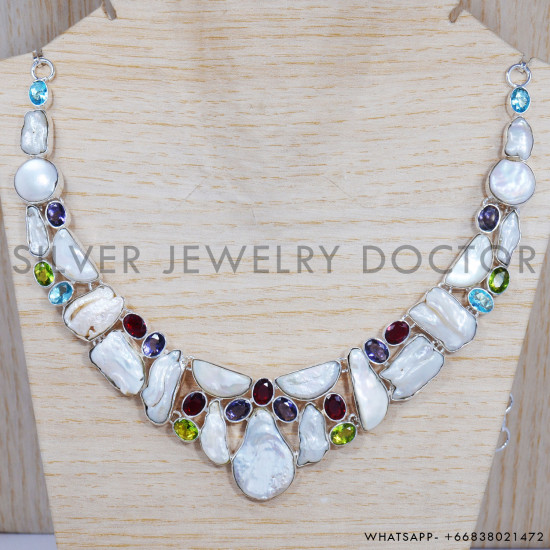 Pearl 925 Sterling Silver Necklace (SJWN-19) Pearl 925 Sterling Silver Necklace (SJWN-19)