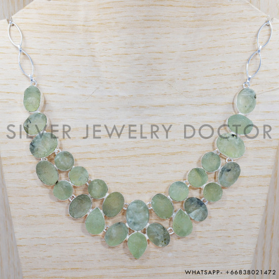 Magnificent 925 Sterling Silver Rough Prehnite Gemstone Jewelry Necklace SJWN-30