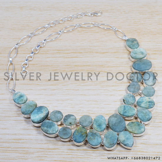 Aquamarine 925 Sterling Silver Necklace (SJWN-40) Aquamarine 925 Sterling Silver Necklace (SJWN-40)