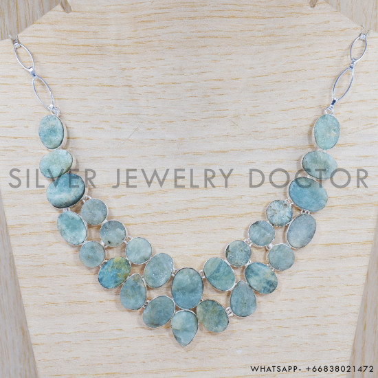 Aquamarine 925 Sterling Silver Necklace (SJWN-40) Aquamarine 925 Sterling Silver Necklace (SJWN-40)