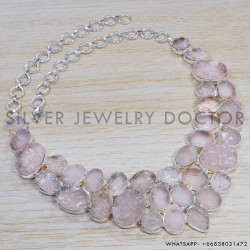 Rose Quartz 925 Sterling Silver Necklace (SJWN-41)