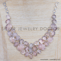 Rose Quartz 925 Sterling Silver Necklace (SJWN-41)