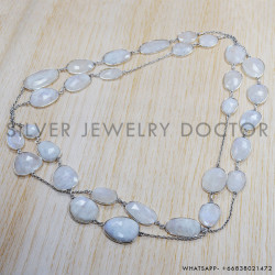 Rainbow Moonstone 925 Sterling Silver Necklace (SJWN-45)