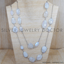 Rainbow Moonstone 925 Sterling Silver Necklace (SJWN-45)