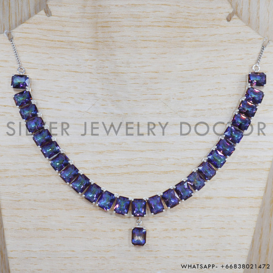 Mystic Topaz 925 Sterling Silver Necklace (SJWN-46) Mystic Topaz 925 Sterling Silver Necklace (SJWN-46)