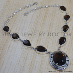 Smoky Quartz 925 Sterling Silver Necklace (SJWN-47)
