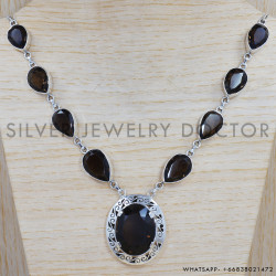 Smoky Quartz 925 Sterling Silver Necklace (SJWN-47)