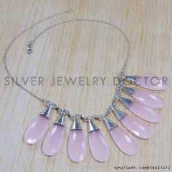 Rose Quartz 925 Sterling Silver Necklace (SJWN-48)