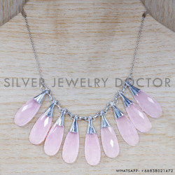 Rose Quartz 925 Sterling Silver Necklace (SJWN-48)