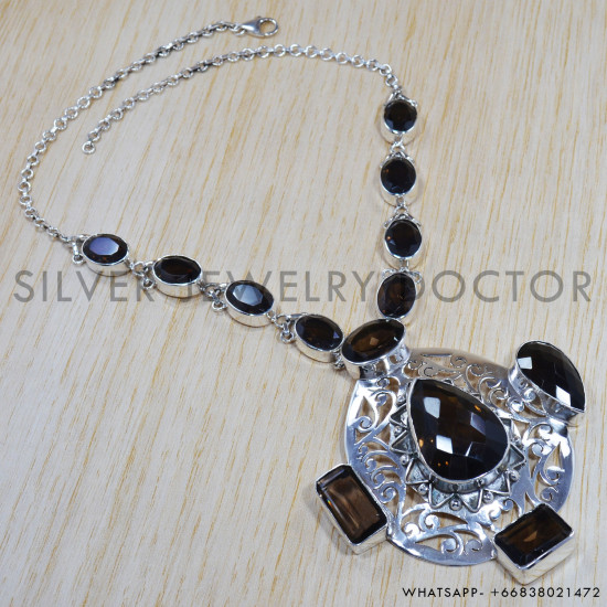 Smoky Quartz 925 Sterling Silver Necklace (SJWN-51) Smoky Quartz 925 Sterling Silver Necklace (SJWN-51)